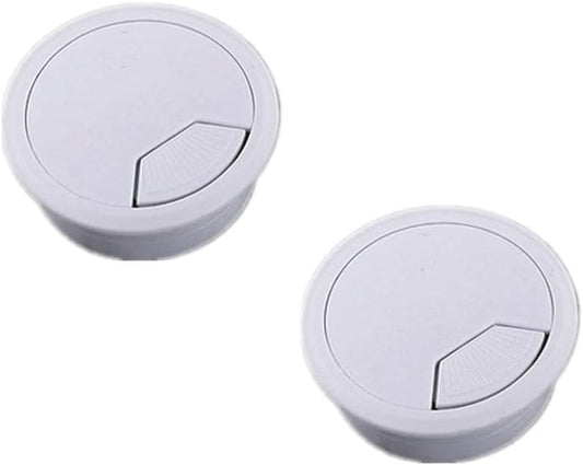 2pcs 2 inch Desk Wire Cord Cable Grommets Hole Cover for Office PC Desk Cable Cord Organizer Plastic Cover Black (White-2Pcs)