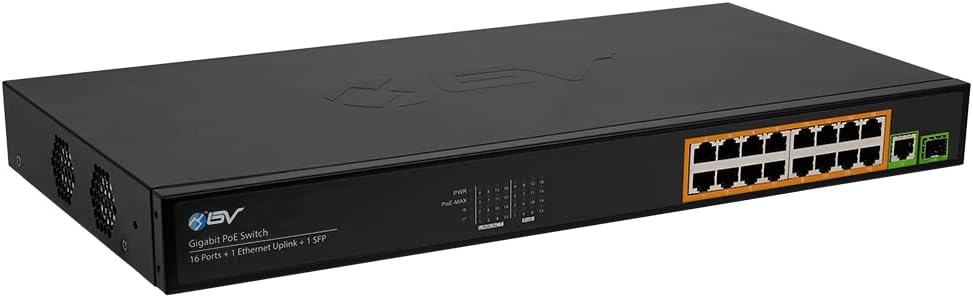 BV-Tech 16 Ports PoE+ Switch (16 Gigabit Ethernet Ports | 1 Ethernet +1 SFP Uplink) -230W - Fanless Desktop Design, Sturdy Metal Housing - 802.3af/at