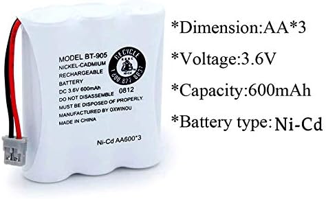 BT-905 BT905 Rechargeable Cordless Handset Phone Battery Compatible with for BBTY0663001 BBTY-0444001 BP-800 BP-905 BT-1006 3.6v 600mAh Ni-CD (2-Pack BT905)