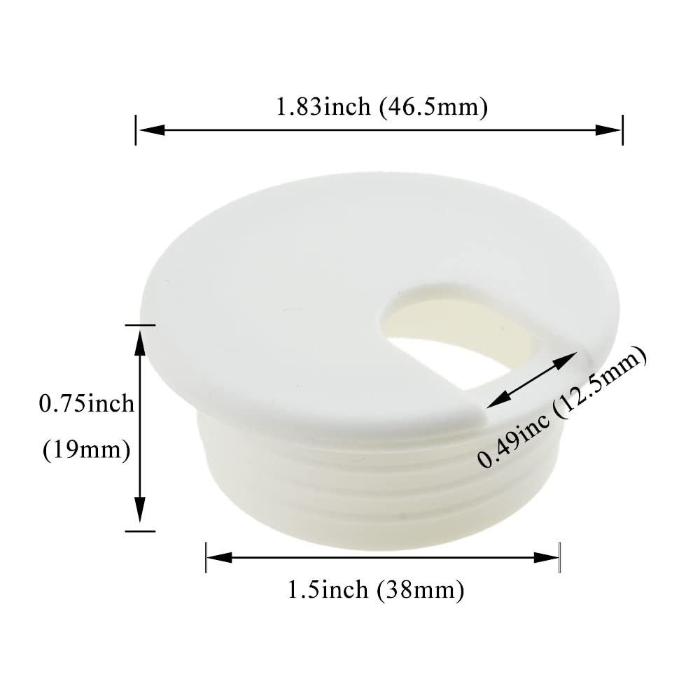 HAHIYO 2Pcs 1.5Inch/38mm White ABS Plastic U-Shaped Desk Grommet Wire Grommet Cable Management Cord Hole Cover Desk Wire Hole Insert Wire Organizer for Computer Office Home School Equipment Systems