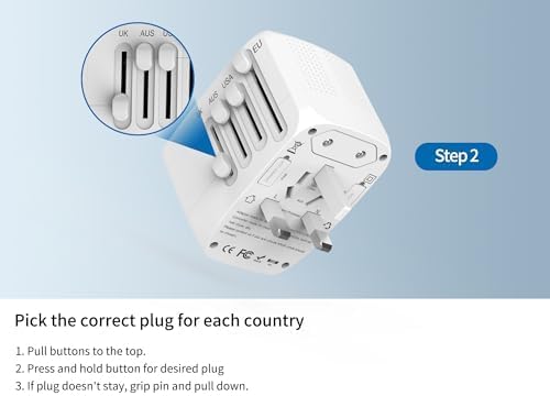 International Travel Adapter Voltage Converter Combo for 100V-240V with 2 USB Ports, USA to UK Europe Australia 200+ Countries Power Converter