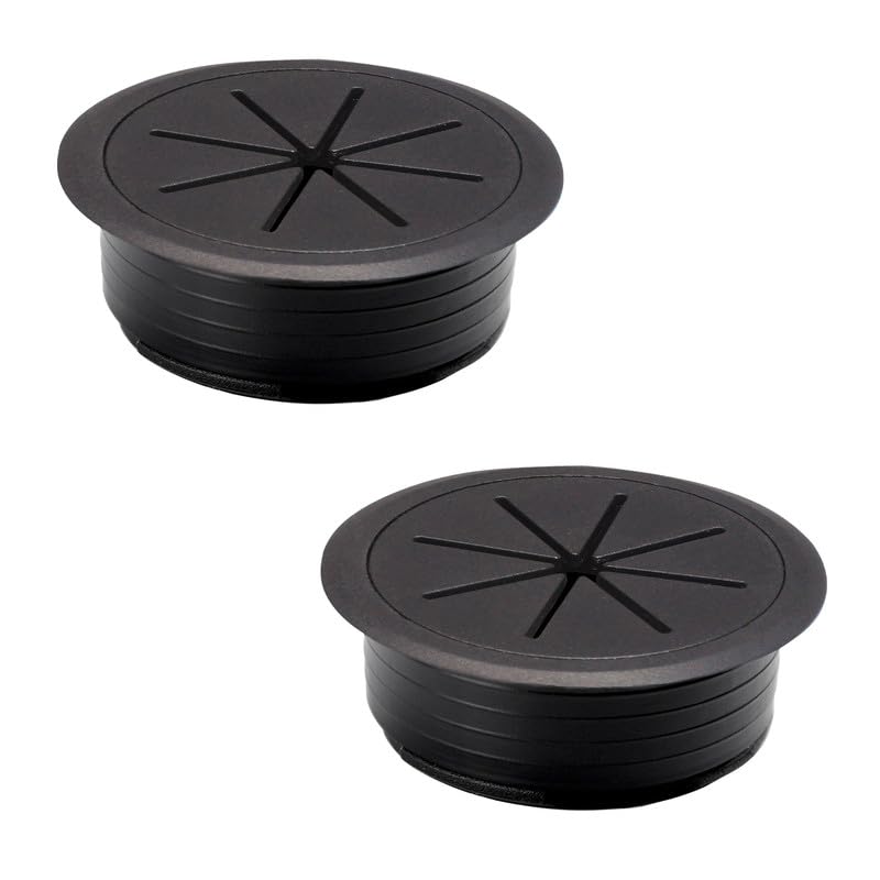 2 Pcs Desk Grommet 3-1/8" / 80 mm, Desk Hole Cover for Cables Black, Cable Grommet ABS Plastic, Desk Hole Grommet for Home & Office Pc, Detachable Cable Cord Organizer