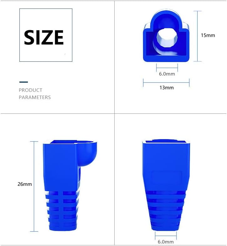 50 Pcs Cat5 Cat5E Cat6 Strain Relief Boot, RJ45 Plug Connector Cover Modular Network Plug Connector Cap Cable Connector Boots, Blue