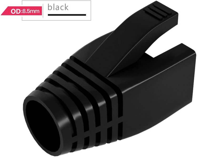 50 Pcs Cat7 Cat7A Cat8 Strain Relief Boot, RJ45 Plug Connector Cover Modular Network Plug Connector Cap Cable Connector Boots, Black