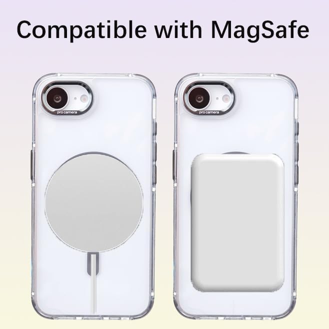 for iPhone 16e Case with Adjustable Phone Lanyard Strap, Compatible with MagSafe, Shockproof Military-Grade Protection, Magnetic Phone Case, Classic Clear Gray Hybrid Case, Yellowing Resistant