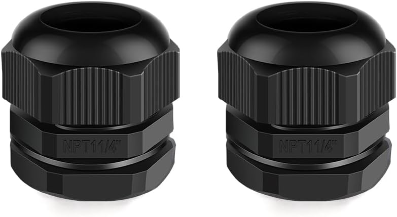 Cable Gland 2 Pack 1 1/4" NPT Waterproof Adjustable Connector Strain Relief Cord Connectors Joints Nylon with Gaskets…