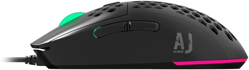 FIRSTBLOOD ONLY GAME. AJ380 69g Lightweight Gaming Mouse with Honeycomb Shell, RGB Backlit, 16000 DPI PixArt 3338 Sensor, Programmable 6 Buttons, Black