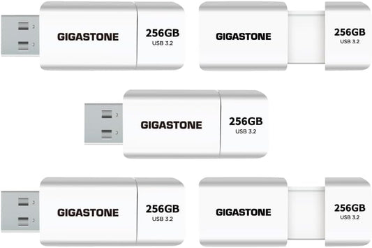 GIGASTONE 256GB Flash Drive (5 Pack) Z60 USB 3.2 Gen 1, 120MB/s Ultra Fast, Retractable Capless Slider Design, Data Storage, Backup for PC/Mac/TV/Car Audio, USB 2.0/3.0/3.1 Compatible