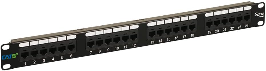 ICC CAT5e Patch Panel, UL Listed & PoE++ Rated Gigabit Applications, Rackmount 24 Port 1U 19-Inch Network Patch Panel with Rear 110 IDC Terminal Blocks for Gigabit Network Switch, Black