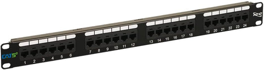 ICC CAT5e Patch Panel, UL Listed & PoE++ Rated Gigabit Applications, Rackmount 24 Port 1U 19-Inch Network Patch Panel with Rear 110 IDC Terminal Blocks for Gigabit Network Switch, Black