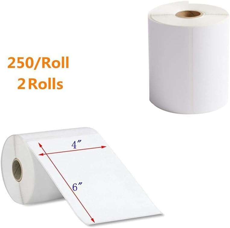 FungLam 2 Rolls 4x6 Direct Thermal Shipping Labels, 250 Labels/Roll, 1'' Core, Compatible Zebra 2844 ZP-450 ZP-500 ZP-505