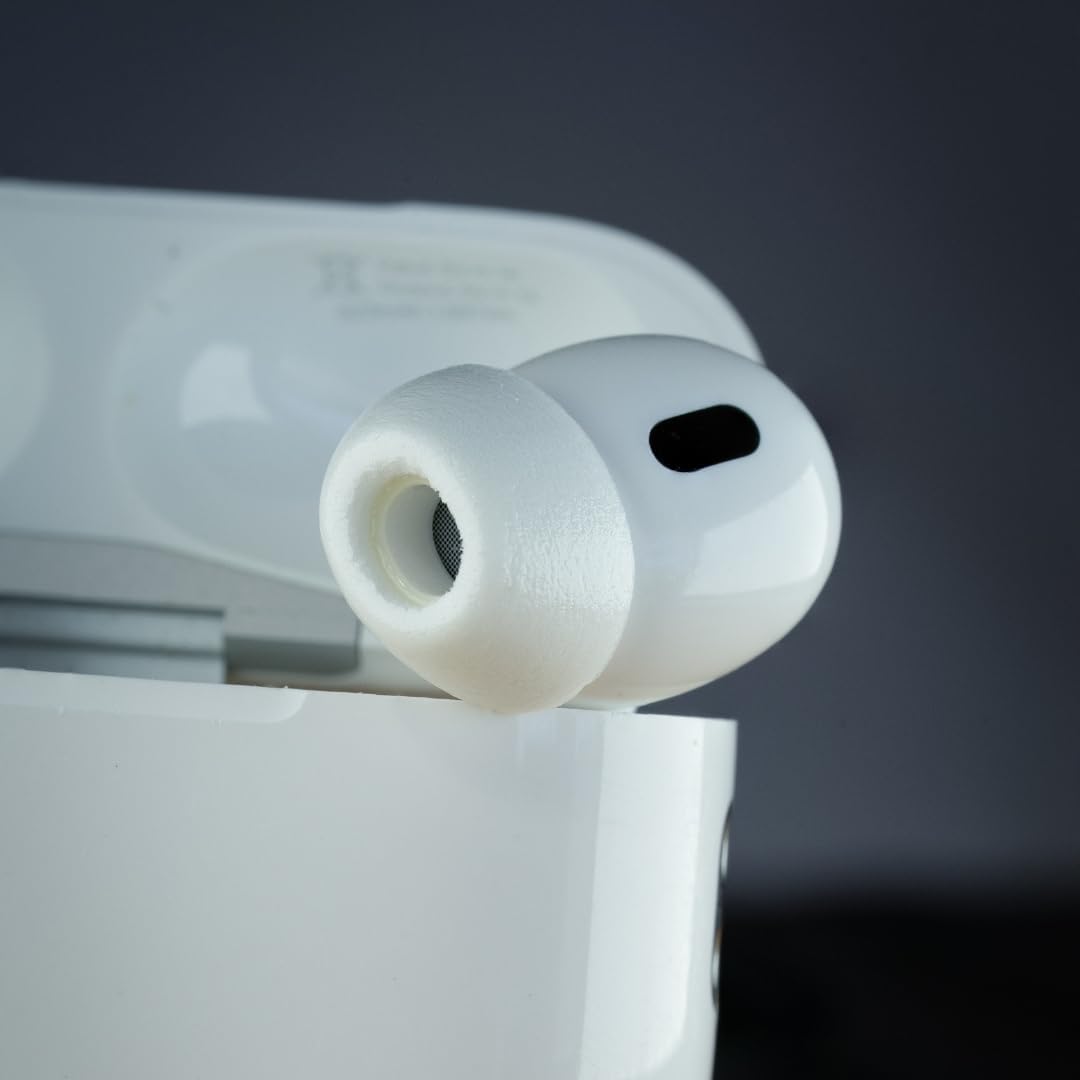 Comply TrueGrip MAX | Premium Memory Foam Replacement Earbud Tips for Apple AirPods Pro 1 & 2 | Long Lasting Comfort, Extreme Durability, Secure Fit, Superior Noise Isolation| White (Medium) (3 Pairs)