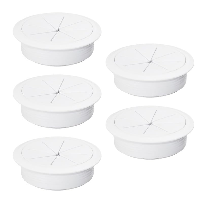 5 Pcs Desk Grommet 2-3/8" / 60 mm, Desk Hole Cover for Cables White, Cable Grommet ABS Plastic, Desk Hole Grommet for Home & Office Pc, Detachable Cable Cord Organizer