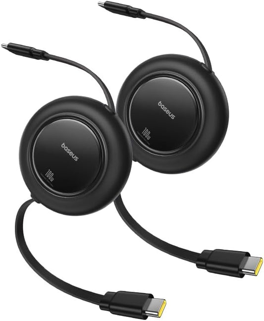 Baseus USB C Cable, 100W 2-Pack 6.6ft Retractable USBC to USBC Fast Charging Cable, 7-Stage Length Preset Retractable Type C Cord for iPhone 16 15 Pro Plus Pro Max, MacBook, iPad Pro, Samsung S24/S23