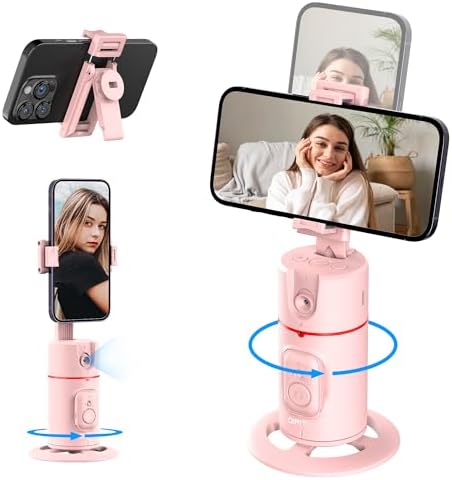 Auto Face Tracking Phone Holder, Gesture Control & Remote, Face Tracking Tripod 360 Rotation Body Phone Camera Mount Smart Shooting Holder, iPhone Selfie Stick Tripod, Expandable Pole (Pink)