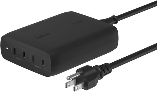 Belkin 4-Port USB C Charger Block, 200W GaN Multi-Port Charger USB-C PD 3.1 Fast Charge + 5ft Power Cord - MacBook, iPhone 16, iPad, Galaxy S25, Google Pixel, Nintendo Switch 2 - Black