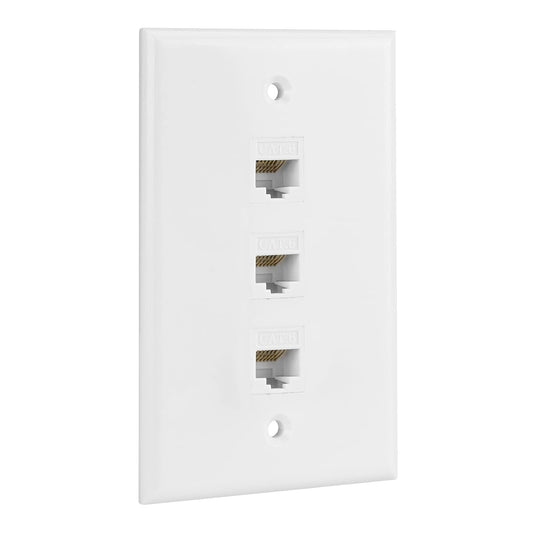 Ethernet Wall Plate, 3 Port Cat6 Female to Female Wall Jack Network RJ45 Keystone wall Outlet