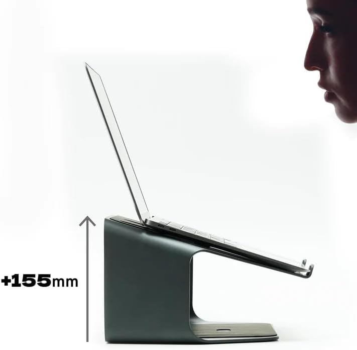 NUMIN Facet Laptop Station Graphite | Laptop Tabletop Stand Tall Height Ventilated | Sturdy Rust Free Metal Design | Anti Slip leatherite Surface | Compatible for MacBook, HP, Dell, Lenovo