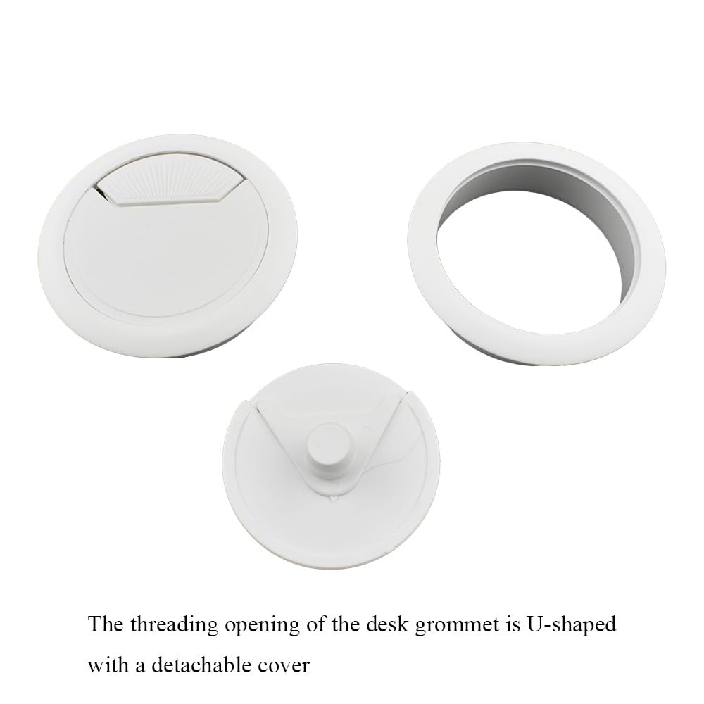 HAHIYO 2Pcs 2.4Inch/60mm White ABS Plastic Sector-Shaped Desk Grommet Wire Grommet Cable Management Cord Hole Cover Desk Wire Hole Insert Wire Organizer for Computer Office Home Equipment System