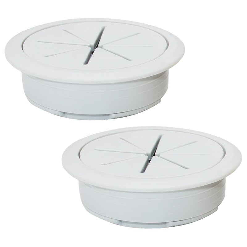 2 Pcs Desk Grommet 2-3/8" / 60 mm, Desk Hole Cover for Cables Grey, Cable Grommet ABS Plastic, Desk Hole Grommet for Home & Office Pc, Detachable Cable Cord Organizer