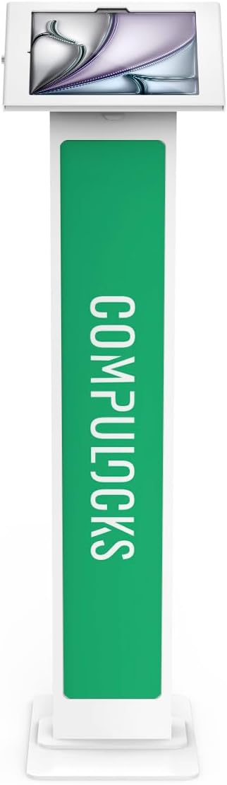 Compulocks iPad Air M2 & M3 11" Apex Enclosure Brandable Floor Stand – Secure Tablet Display Kiosk Mount, Digital Signage, POS Display - White