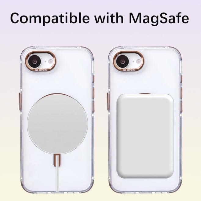 for iPhone 16e Case with Adjustable Phone Lanyard Strap, Compatible with MagSafe, Shockproof Military-Grade Protection, Magnetic Phone Case, Classic Clear Brown Hybrid Case, Yellowing Resistant