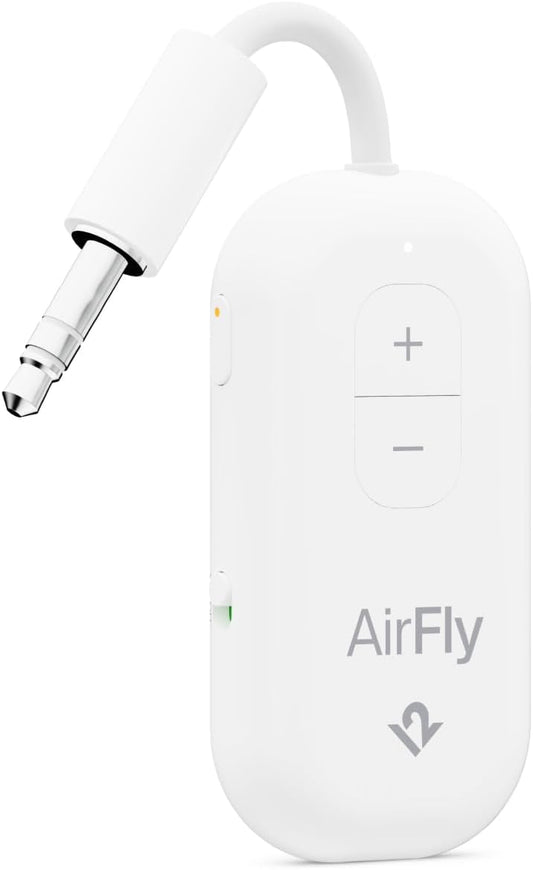 AirFly Pro 2 – Bluetooth Adapter for Airplane, Pair 2 AirPods or Wireless Headphones – 3.5mm AUX Bluetooth Transmitter and Receiver for Cars, Boats, Treadmills, TVs & More – Airplane Travel Essentials
