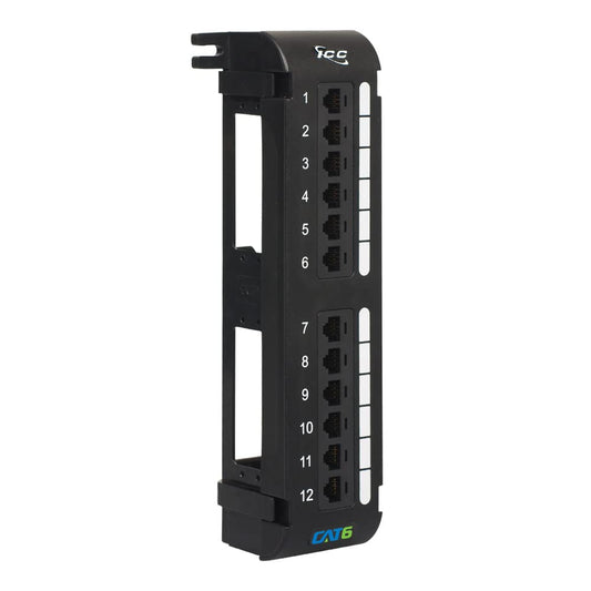 ICC CAT6 Patch Panel, UL Listed & PoE++ Rated Gigabit Applications, Wall Mount 12 Port Network Patch Panel with Rear 110 IDC Terminal Blocks and 89D Wall Mount Bracket, Black