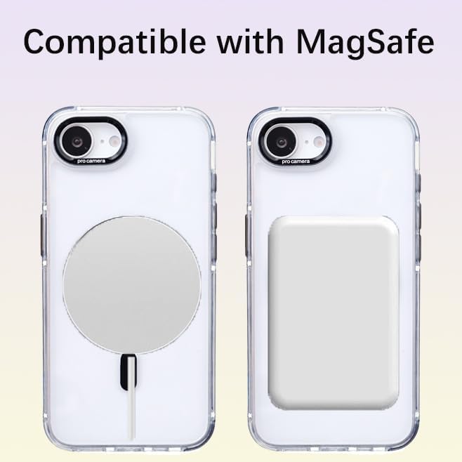 for iPhone 16e Case with Adjustable Phone Lanyard Strap, Compatible with MagSafe, Shockproof Military-Grade Protection, Magnetic Phone Case, Classic Clear Black Hybrid Case, Yellowing Resistant