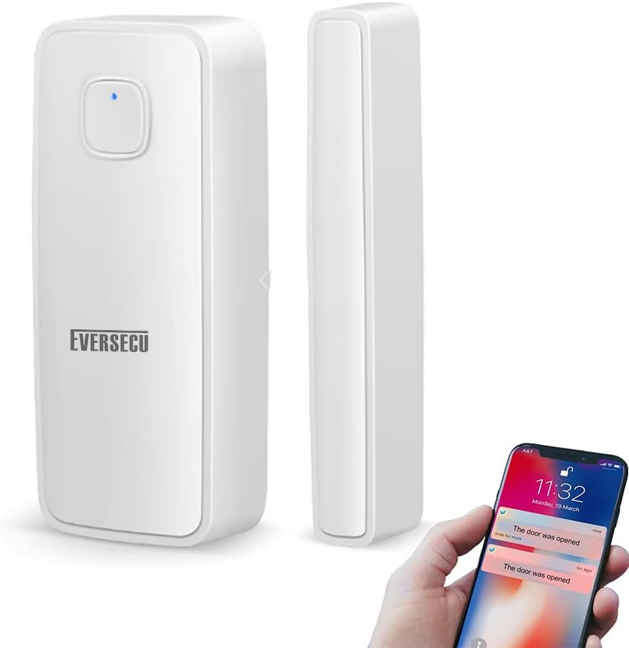 EVERSECU Tuya Smart WiFi Door Sensor Open / Close Detector App Notification Battery Operated, Compatible with Amazon Alexa, Google Assistant, No Need Hub