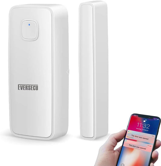 EVERSECU Tuya Smart WiFi Door Sensor Open / Close Detector App Notification Battery Operated, Compatible with Amazon Alexa, Google Assistant, No Need Hub