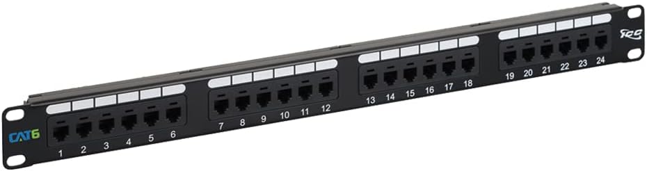 ICC CAT6 Patch Panel, UL Listed & PoE++ Rated Gigabit Applications, Rackmount 24 Port 1U 19-Inch Network Patch Panel with Rear 110 IDC Terminal Blocks for Gigabit Network Switch, Black