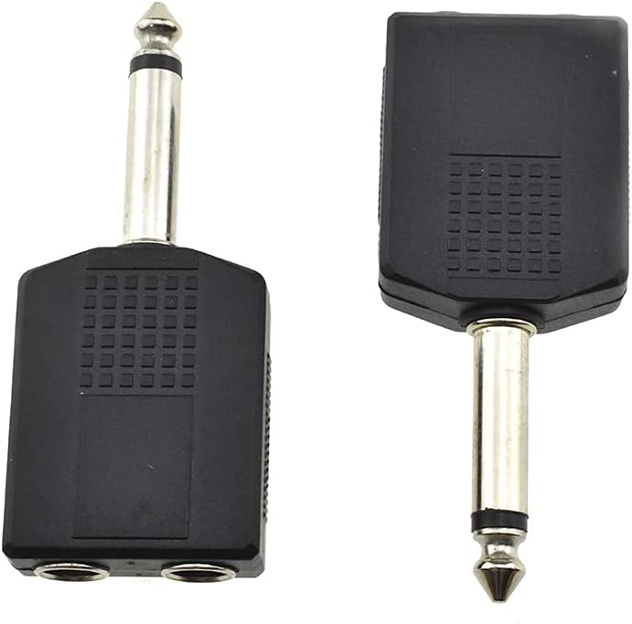 Hahiyo 6.35 M-2x6.35 F-TS Stereo Plug Interconnect Audio One Male 6.35mm(1/4 inch) and Two Females 6.35mm(1/4Inch) Adapter Splitter Good Signal Sound Snap Tight Not Wobble for Guitar Black 2pcs