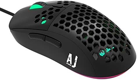 FIRSTBLOOD ONLY GAME. AJ380 69g Lightweight Gaming Mouse with Honeycomb Shell, RGB Backlit, 16000 DPI PixArt 3338 Sensor, Programmable 6 Buttons, Black