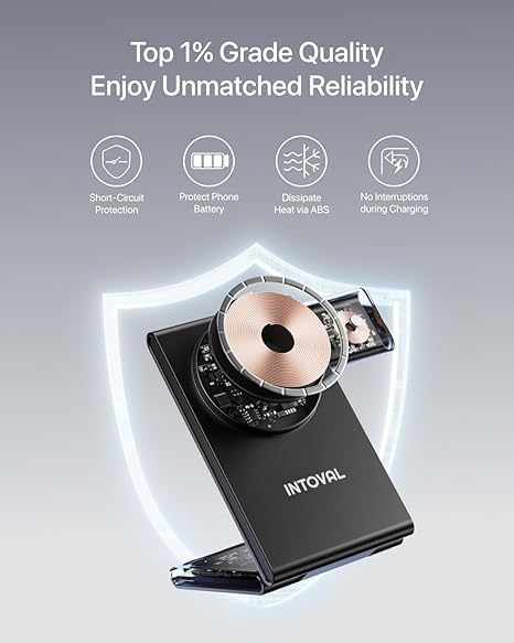 Intoval 3-in-1 Magnetic Charging Station, Travel Foldable Charging Dock for Magsafe iPhone 16 to 12(Plus/Pro/Pro Max), Apple Watch and AirPods, Desk and Bedside Trio Magnetic Stand (M5,Black)