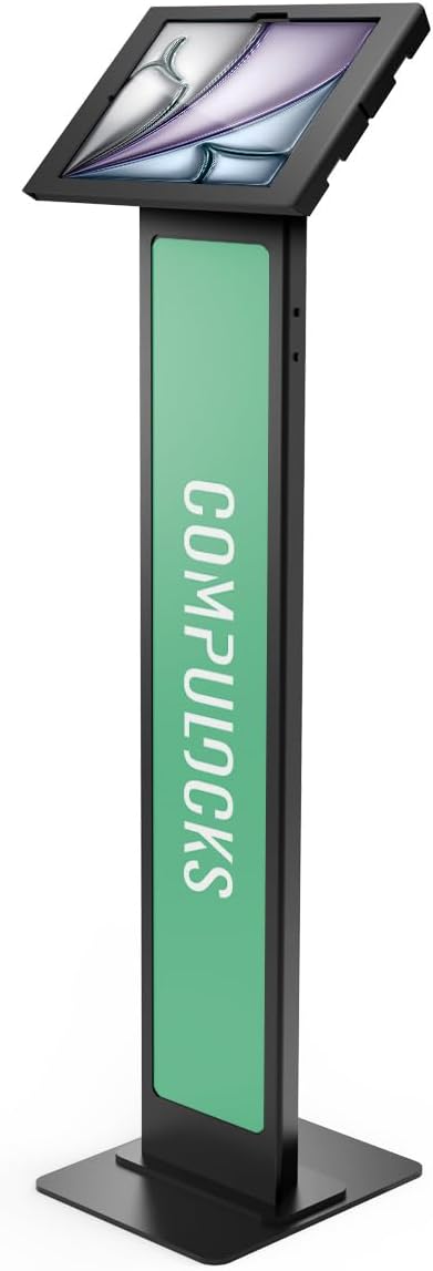 Compulocks iPad Air M2 & M3 13" Apex Enclosure Brandable Floor Stand – Secure Tablet Display Kiosk Mount, Digital Signage, POS Display - Black