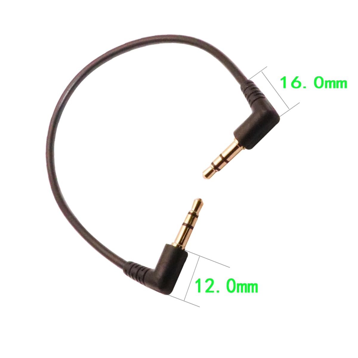 3.5mm Male to Male Audio Cable, Right Angle Auxiliary Cord, 195mm Length, 2-Pack, Gold-Plated Connectors