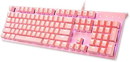 i-rocks K75M Mechanical Keyboard - 104 Keys - with Cherry MX Brown Switches, PBT Keycaps, Backlit LED Light and Shortcut Keys - Programmable Light & Macro Recorder (Pink)
