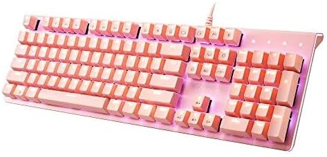i-rocks K75M Illuminated Mechanical Keyboard, 104 Keys, with Cherry MX Switches, Backlit LED Light and Shortcut Keys - Programmable Light & Macro Recorder (Cherry MX Blue Switch, Pink)