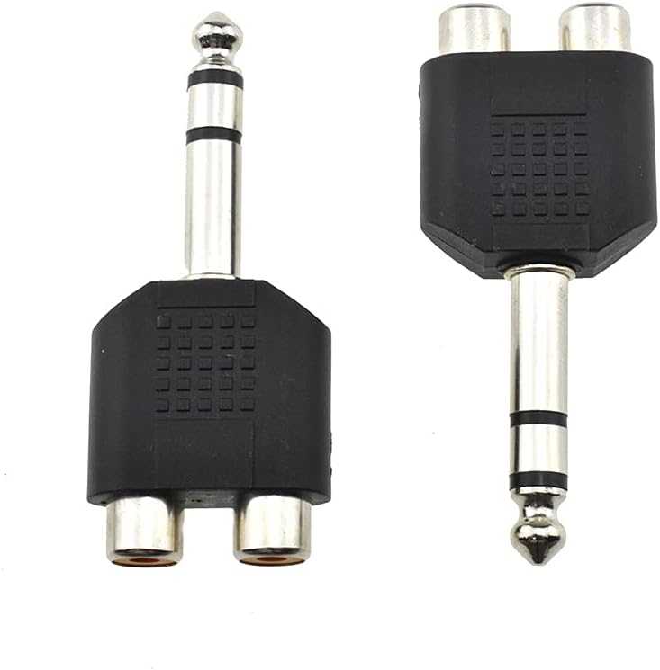 Hahiyo 3 M-2x6.35 RCA F-TRS Stereo Plug Interconnect Audio One Male 6.35mm(1/4 inch) and Two Females 3mm(1/8Inch) Adapter Splitter Good Signal Sound Snap Tight Not Wobble for Guitar Black 2pcs