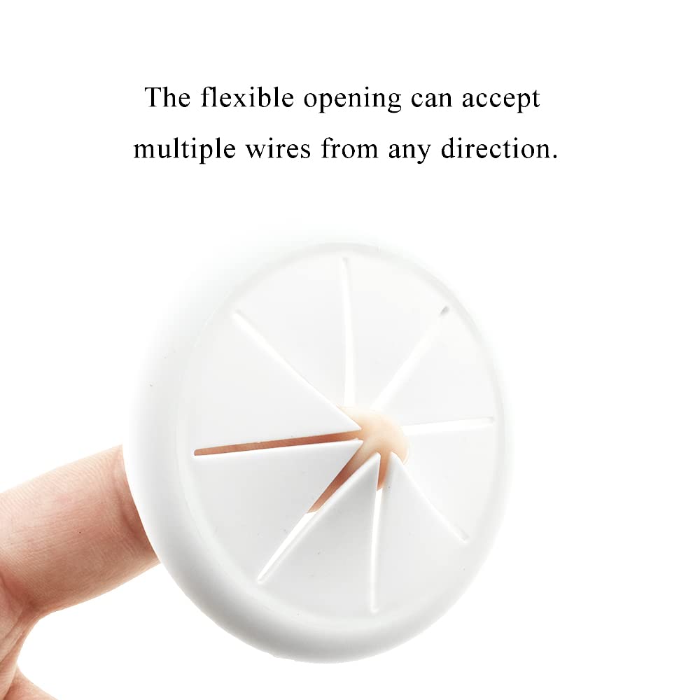 HAHIYO 2Pcs 2.4Inch/60mm White ABS Plastic Eight-petaled Desk Grommet Wire Grommet Cable Management Cord Hole Cover Desk Wire Hole Insert Wire Organizer for Computer Office Home School Equipment