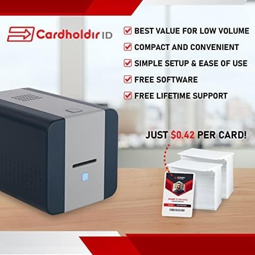 Easy Badges Solid 210 ID Badge Printer | with Standard Edition Software (Adds Excel Database & QR Codes), & Everything Needed to Print 400 ID Cards | Single Sided Employee ID Printer