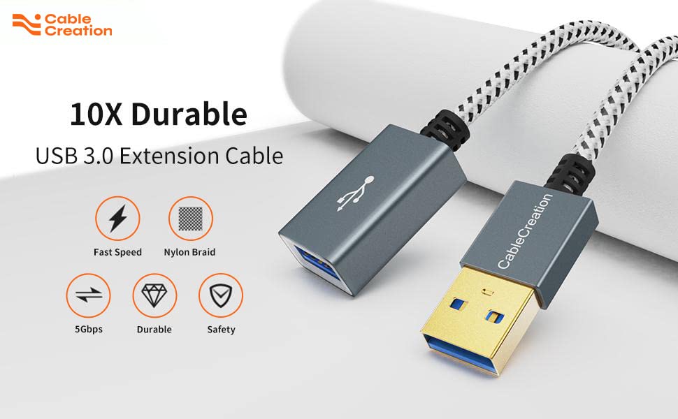 CableCreation [2-Pack] Short USB 3.0 Extension Cable 1FT, USB 3.0 A Male to Female Extender for VR, PlayStation, Xbox, Keyboard, Printer, Scanner, Space Gray 0.3m