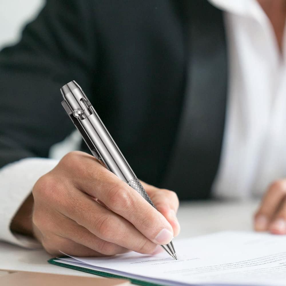 Cool Hand 4.9'' Titanium Bolt Action Pen Stylus for Touch Screen, Ballpoint Ink Refillable, Compact Size, Skelton Out Deep Pocket Clip for Easy Carring