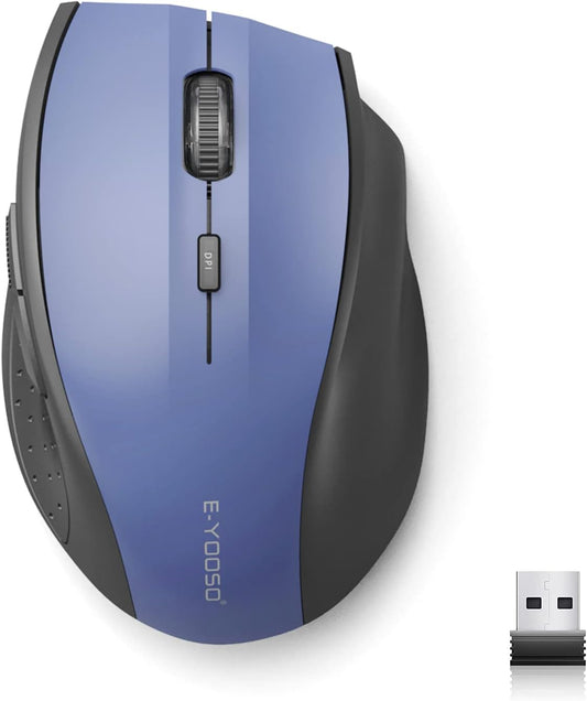 E-YOOSO Wireless Mouse for Laptop, Portable Optical Computer Mouse, 6 Buttons, Cordless 2.4GHz with USB Receiver, 5-Level 4800 DPI, 18 Months Battery Life, for PC, Chromebook, Windows, Mac(Blue)