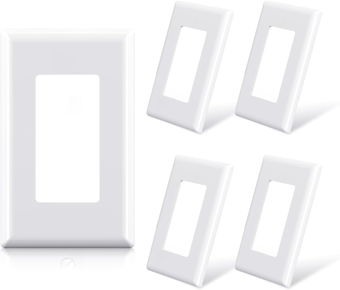 ELEGRP 1-Gang Glossy White Screwless Decorator Wall Plates, Standard Size Unbreakable Thermoplastic Faceplate Cover for Decorator Receptacle Outlet Switch, UL Listed, 5 Pack