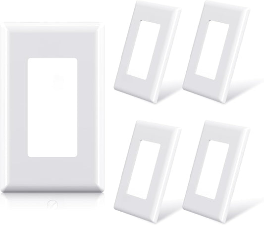ELEGRP 1-Gang Glossy White Screwless Decorator Wall Plates, Standard Size Unbreakable Thermoplastic Faceplate Cover for Decorator Receptacle Outlet Switch, UL Listed, 5 Pack