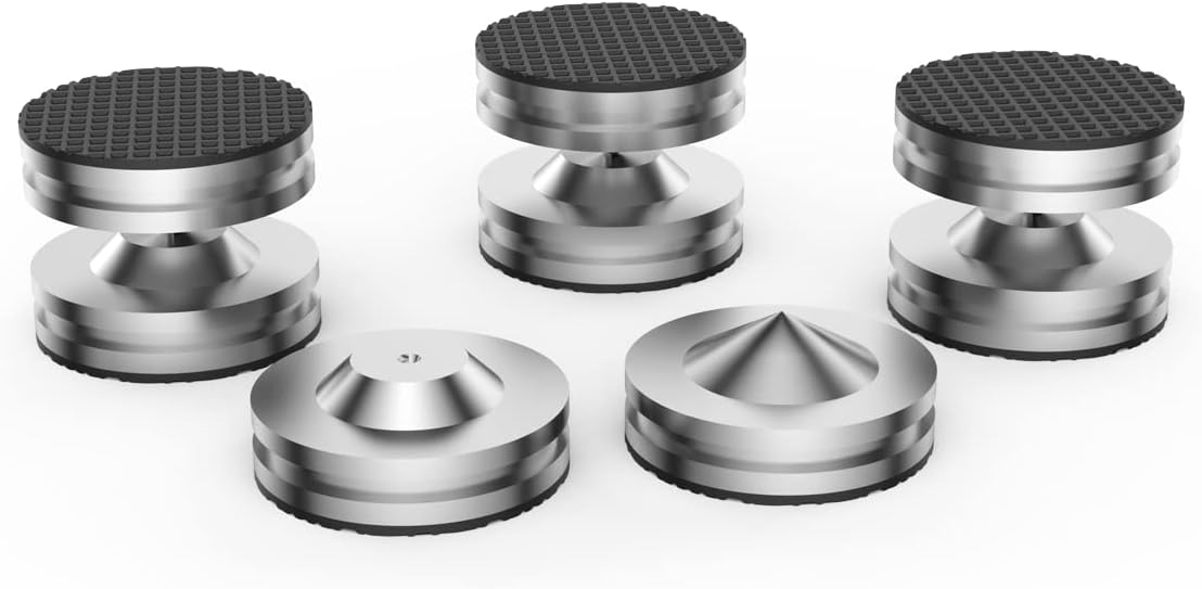 Audiocrast 4X HiFi Speaker Spikes, Isolation Stand Feet Pad, Stainless Steel Shock Absorber Vibration Dampener with Non-Slip Mats for Audio Speaker Subwoofer CD DVD Amplifier Turntable DAC