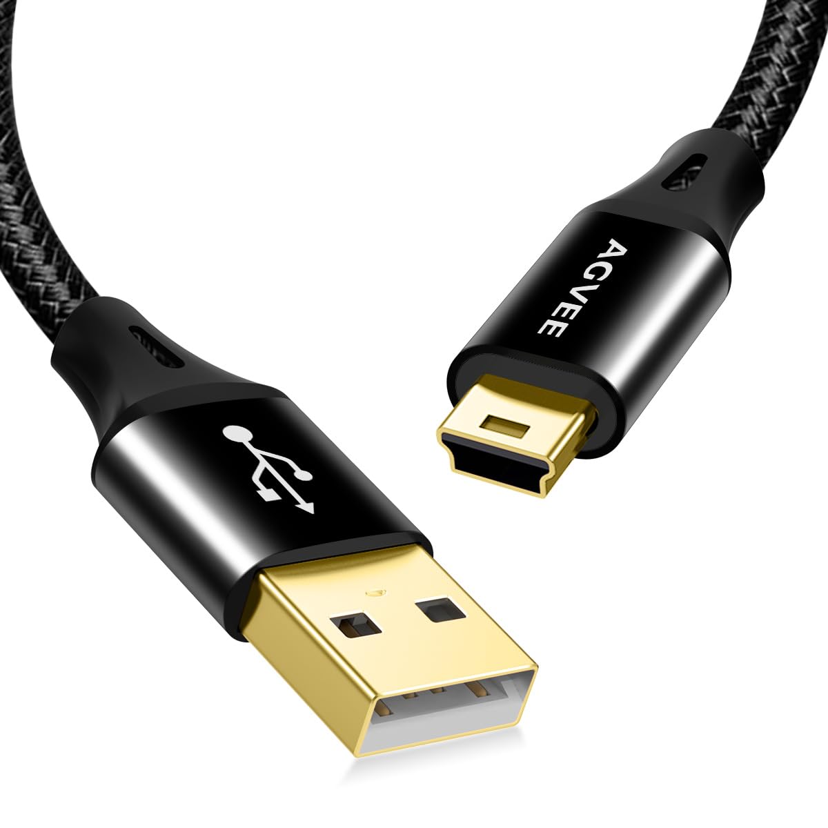 AGVEE 2 Pack 1ft Mini USB Cable, Braided Durable USB-A to Mini-B Charger Charging Cord for TI-84, Garmin GPS, Go-Pro Hero 4 3 2 HD, PS3 Controller, Canon Camera, Blue Yeti Microphone, Black