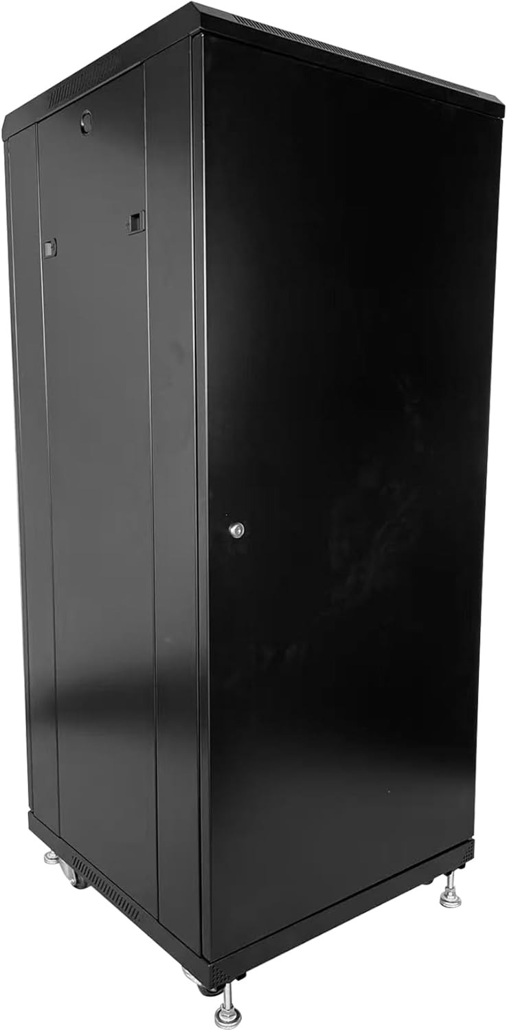 27U Server Cabinet Rack Enclosure,with Caster Wheels 2 Server Temperature Fans Locking Glass Door Removable Side Panels 27U Network Cabinet 22" Installation Depth,Standard 19" Equipment